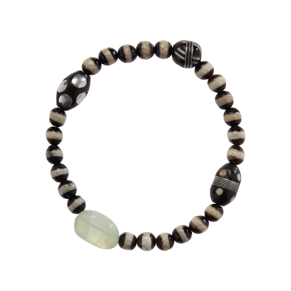 Black Agate Stripe Prehnite Bracelet 194 - Globetrotter - Ileana Makri