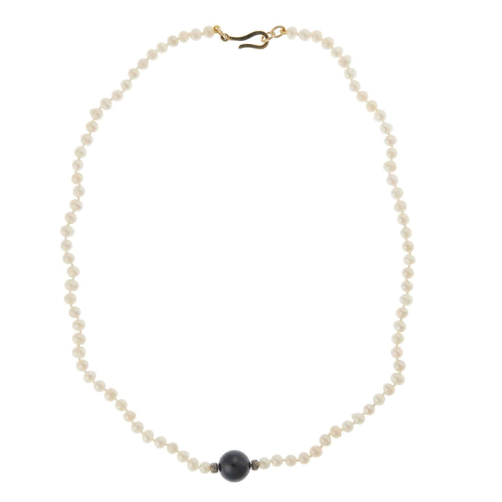 Black Ball & Pearl Necklace (45cm) - Globetrotter - Ileana Makri store