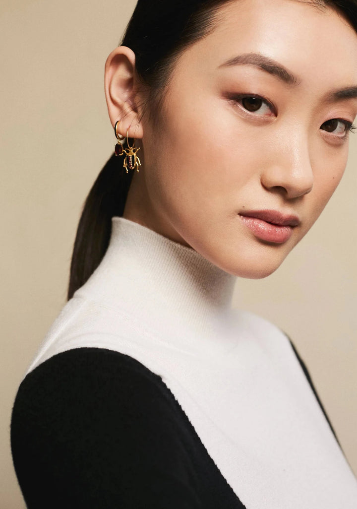Black Enamel & Garnet Hoops - Eye M Neon Rocks - Ileana Makri