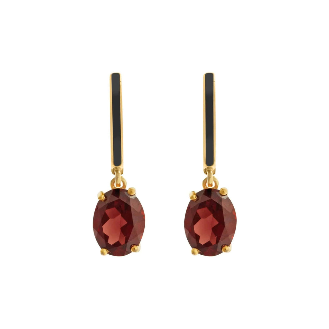 Black Enamel & Garnet Hoops - Eye M Neon Rocks - Ileana Makri