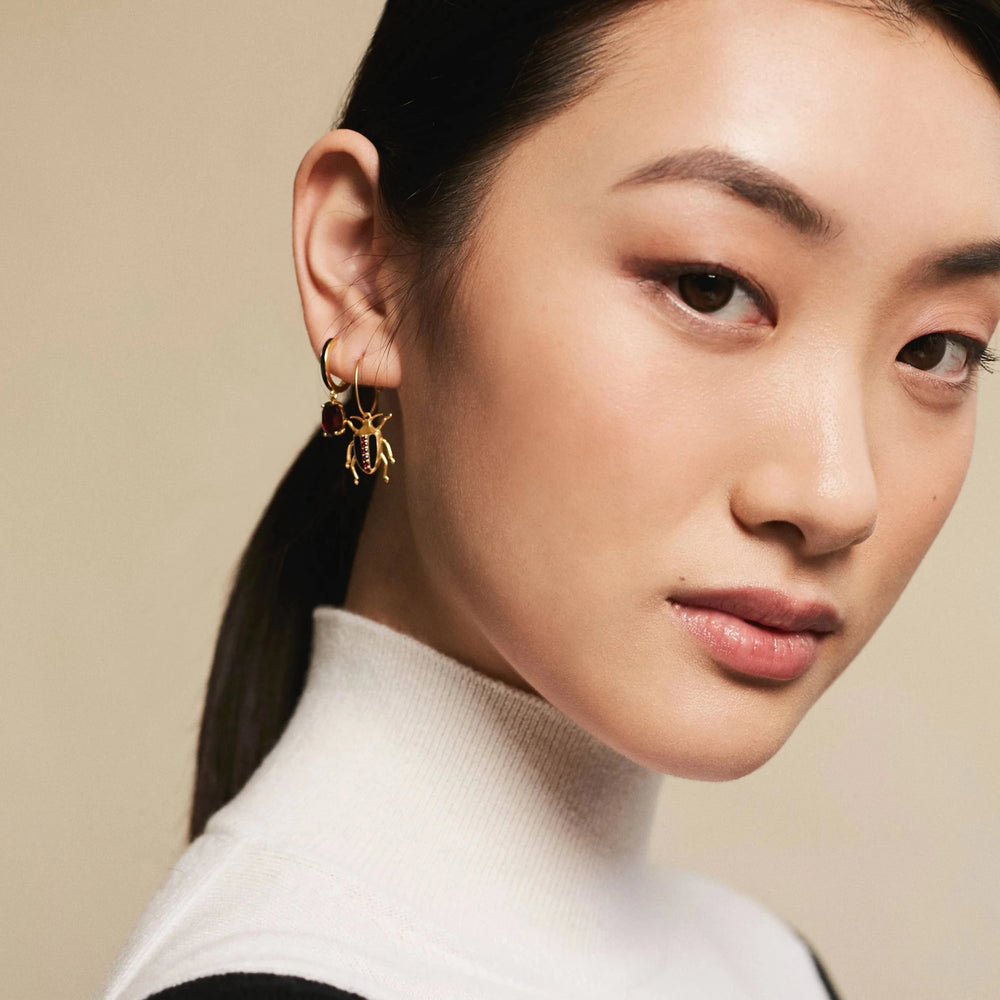 Black Enamel & Garnet Hoops - Eye M Neon Rocks - Ileana Makri