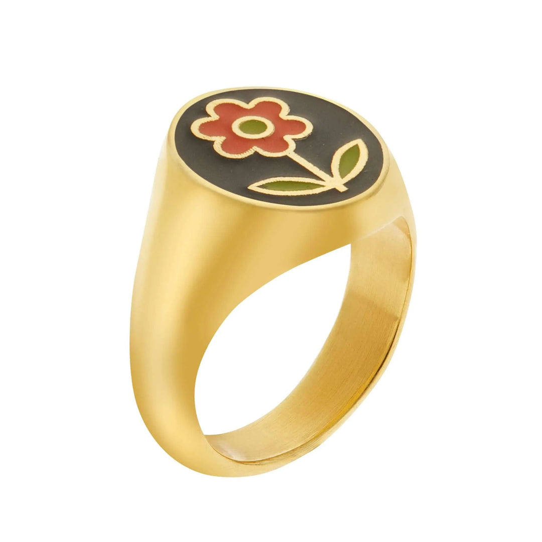 Black Happy Daisy Ring - Eye M Flower Power - Ileana Makri store