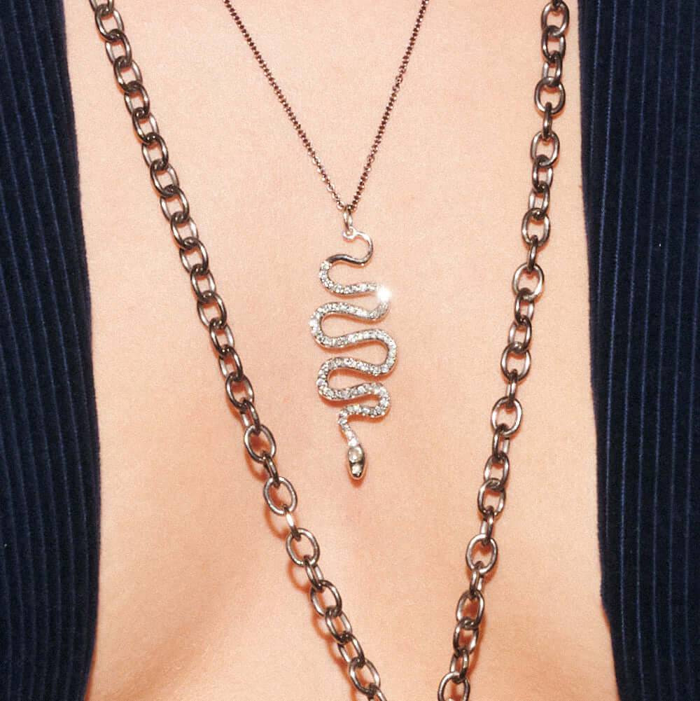 Black Mamba Pendant W - Oxs - Grey D - Rds - SNAKES - Ileana Makri