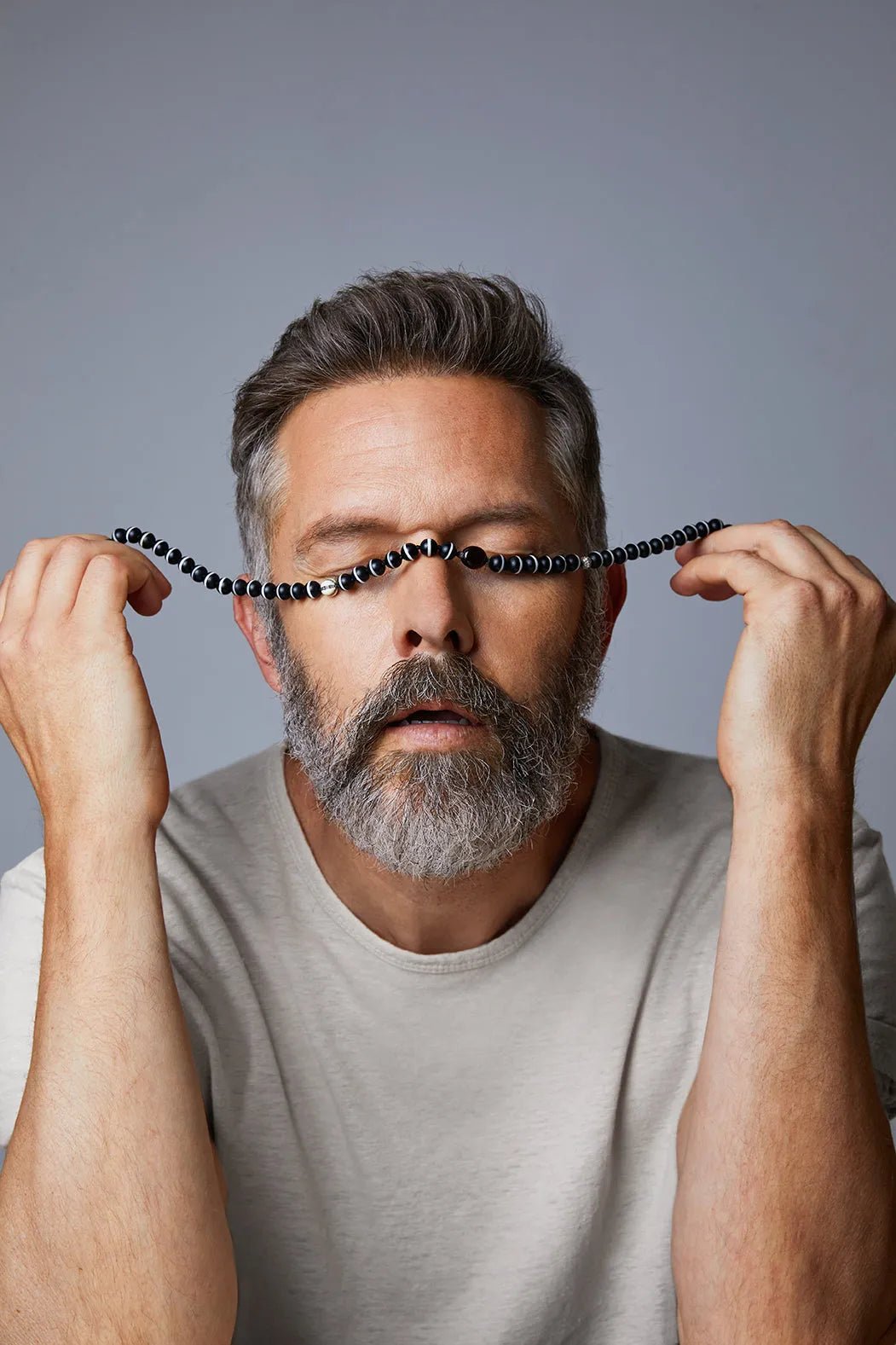 Black Onyx Stripe Beaded Necklace - Mens - Ileana Makri