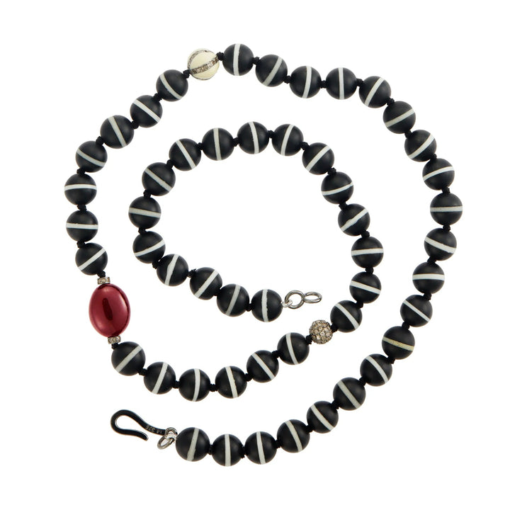 Black Onyx Stripe Beaded Necklace - Mens - Ileana Makri