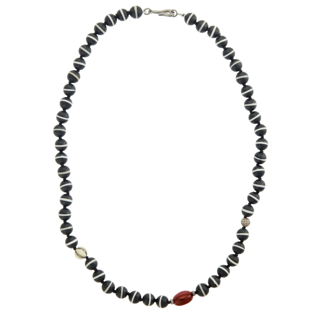 Black Onyx Stripe Beaded Necklace - Mens - Ileana Makri