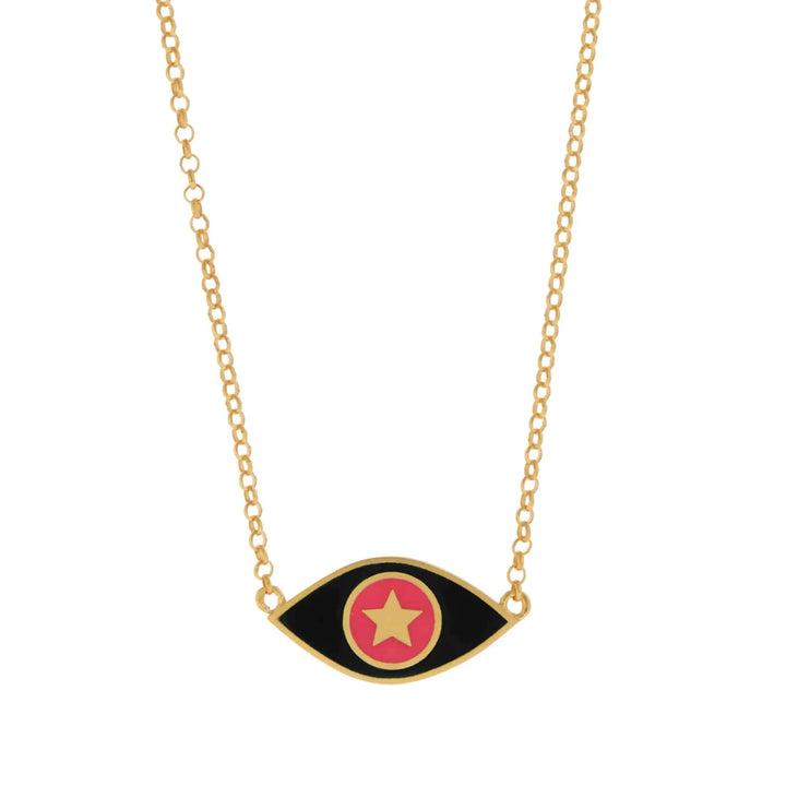 Black & Orange Star Eye Necklace - Eye M Neon Rocks - Ileana Makri store