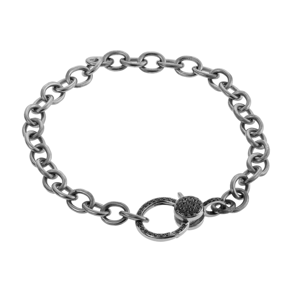 Blk Diamond Lock Slv Chain Bracelet - Chains - Ileana Makri store