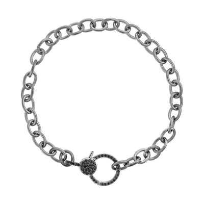 Blk Diamond Lock Slv Chain Bracelet - Chains - Ileana Makri store