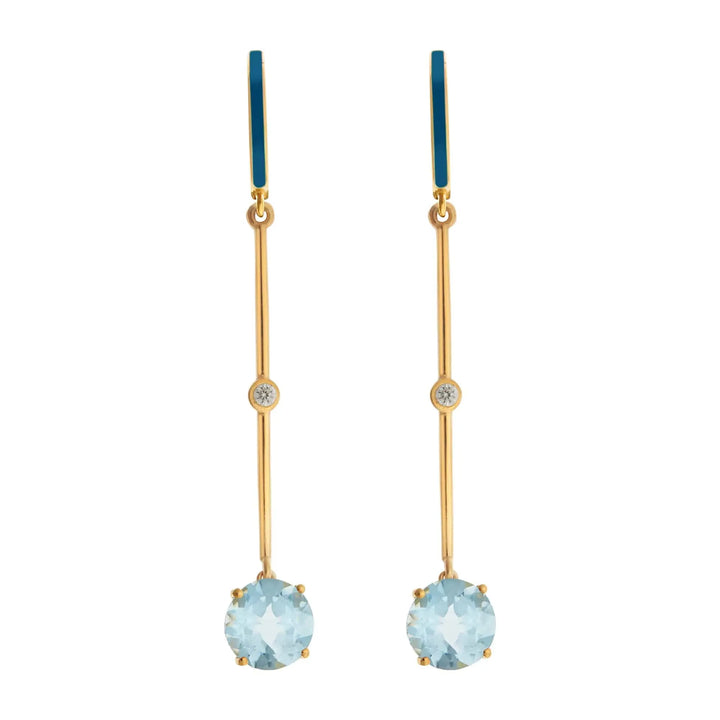 Blue Enamel Blue Topaz Long Hoops - Eye M Neon Rocks - Ileana Makri store