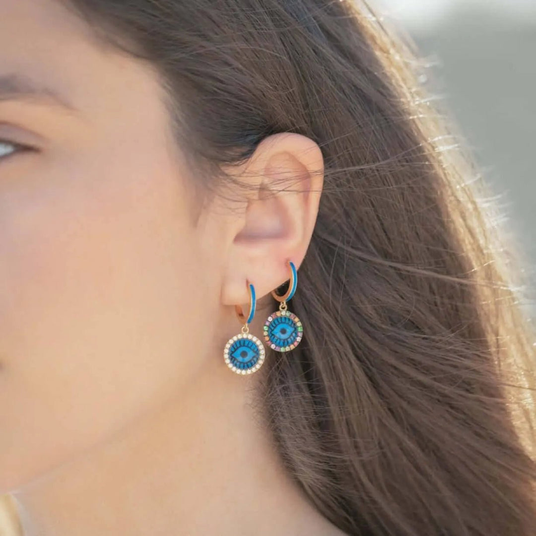 Blue Eye Crystal Hoops - Eye M Eyes - Ileana Makri