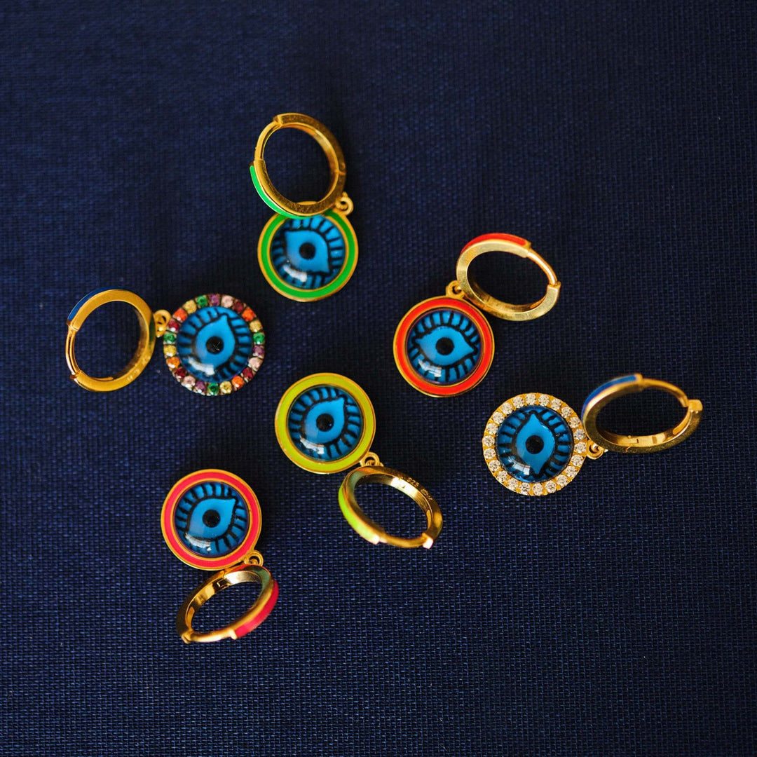 Blue Eye Enamel Hoops - Eye M Eyes - Ileana Makri store