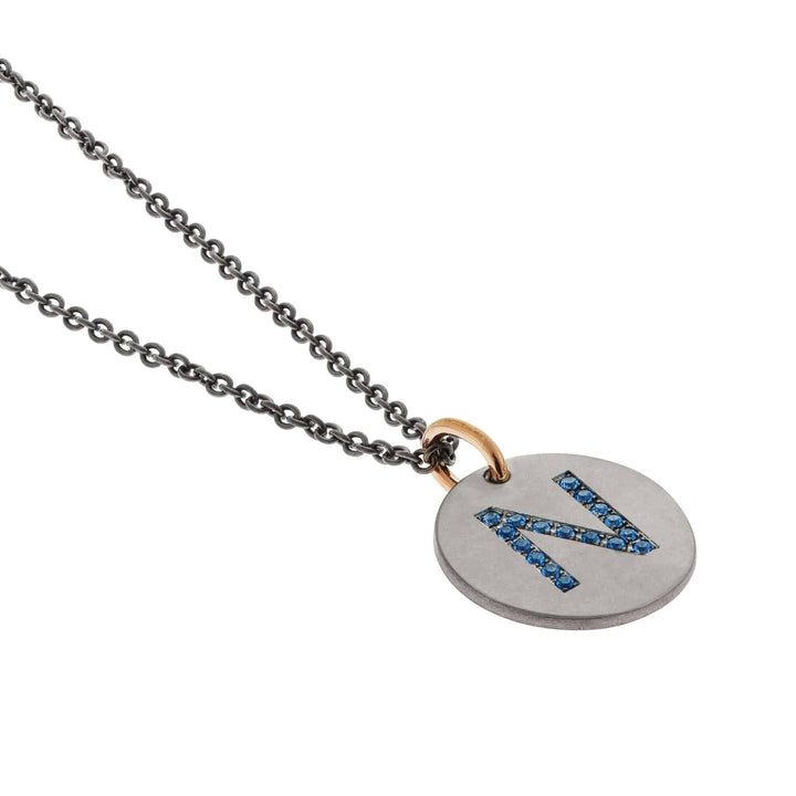 Blue Sapphire Letter Pendant T-BS - TITANIUM - Ileana Makri store