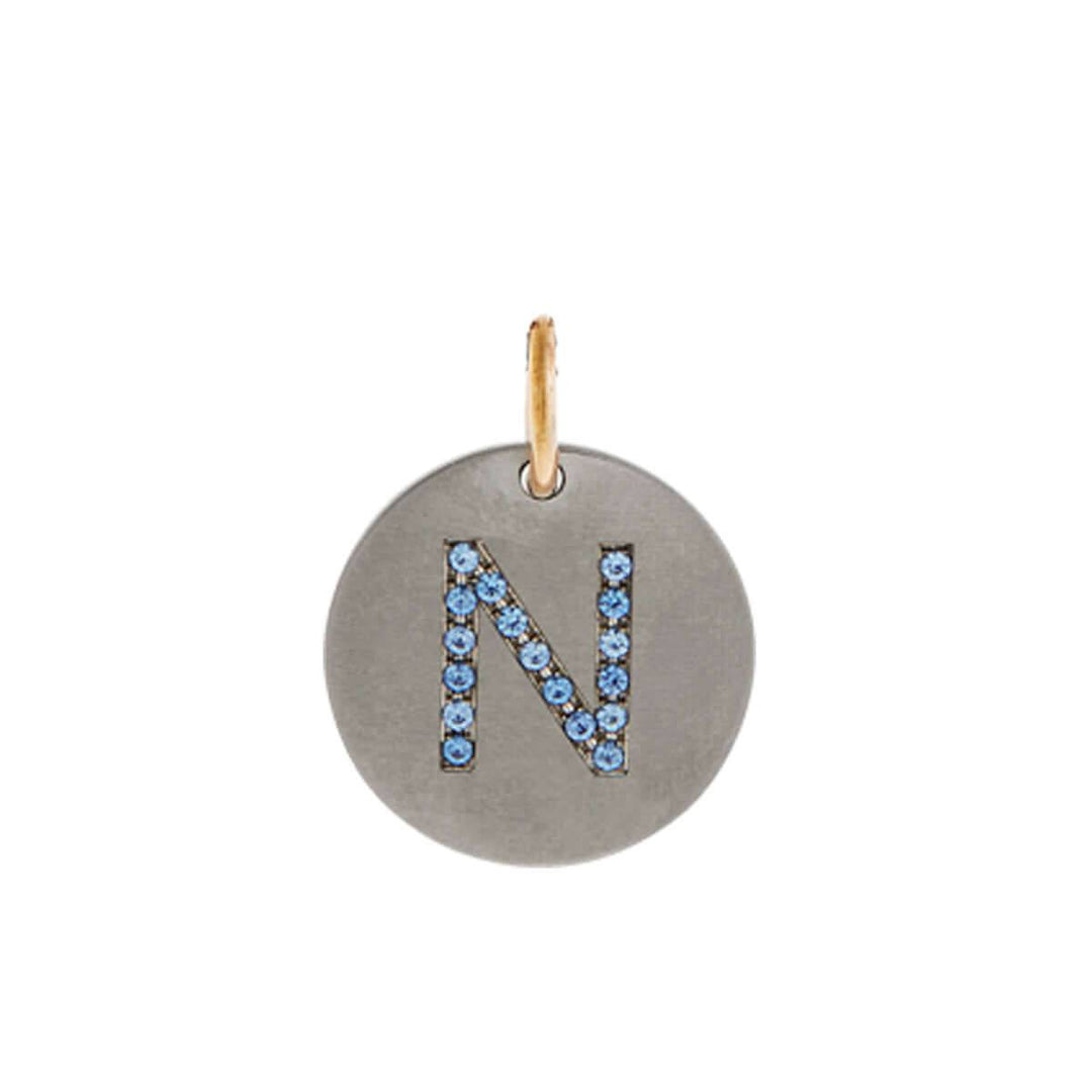 Blue Sapphire Letter Pendant T-BS - TITANIUM - Ileana Makri store