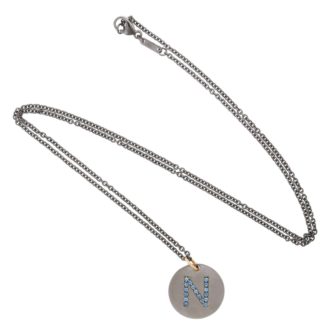 Blue Sapphire Letter Pendant T - BS - TITANIUM - Ileana Makri
