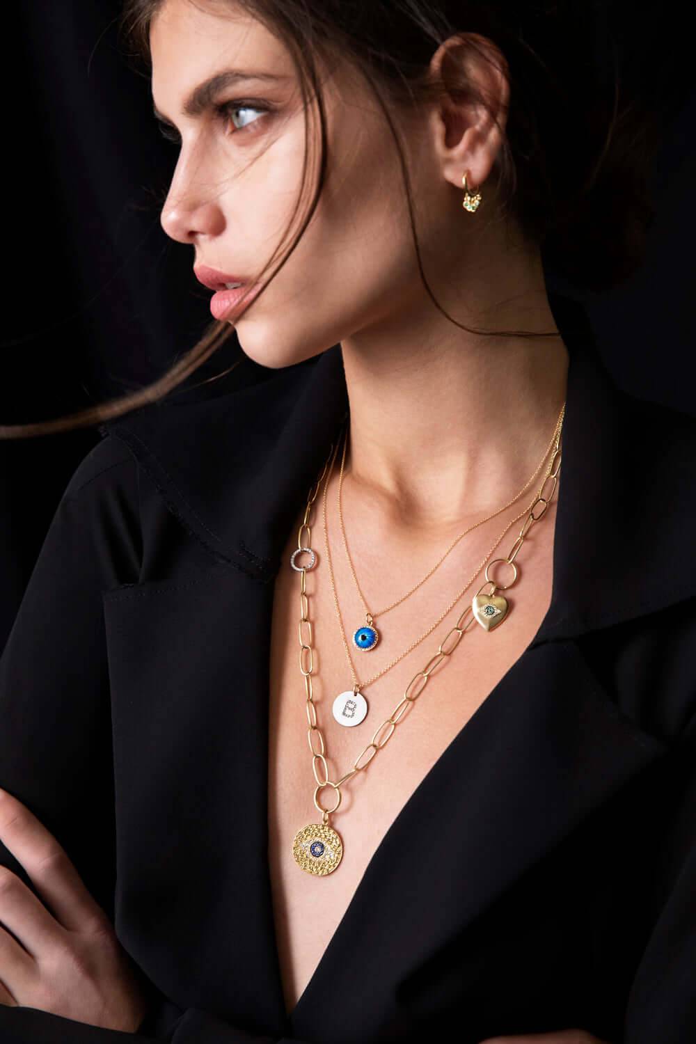 Blue Sapphire Letter Pendant T - BS - TITANIUM - Ileana Makri