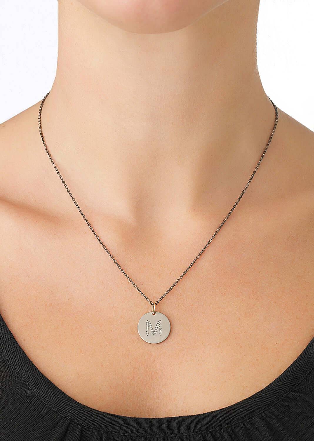 Blue Sapphire Letter Pendant T - BS - TITANIUM - Ileana Makri