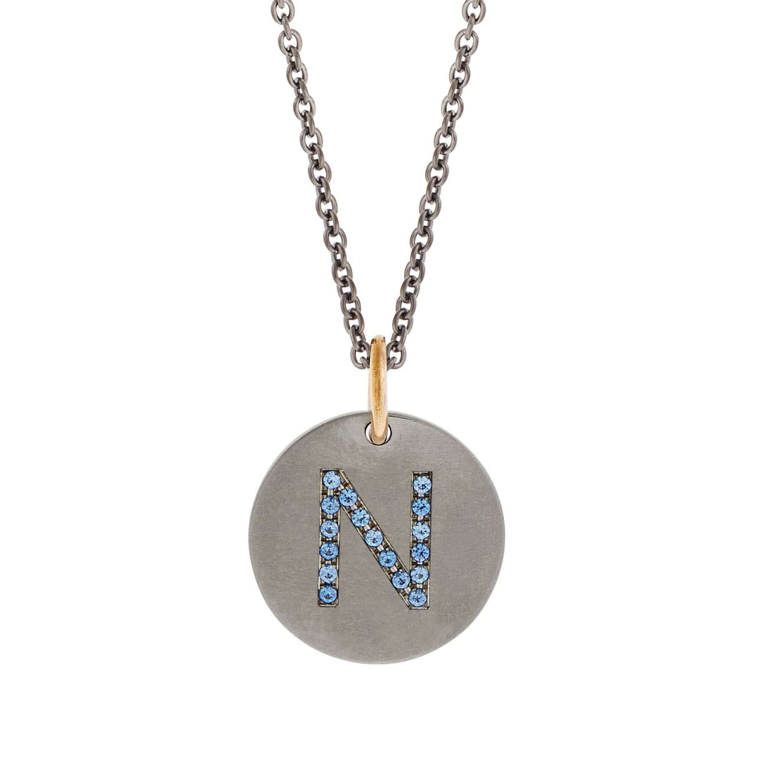 Blue Sapphire Letter Pendant T - BS - TITANIUM - Ileana Makri