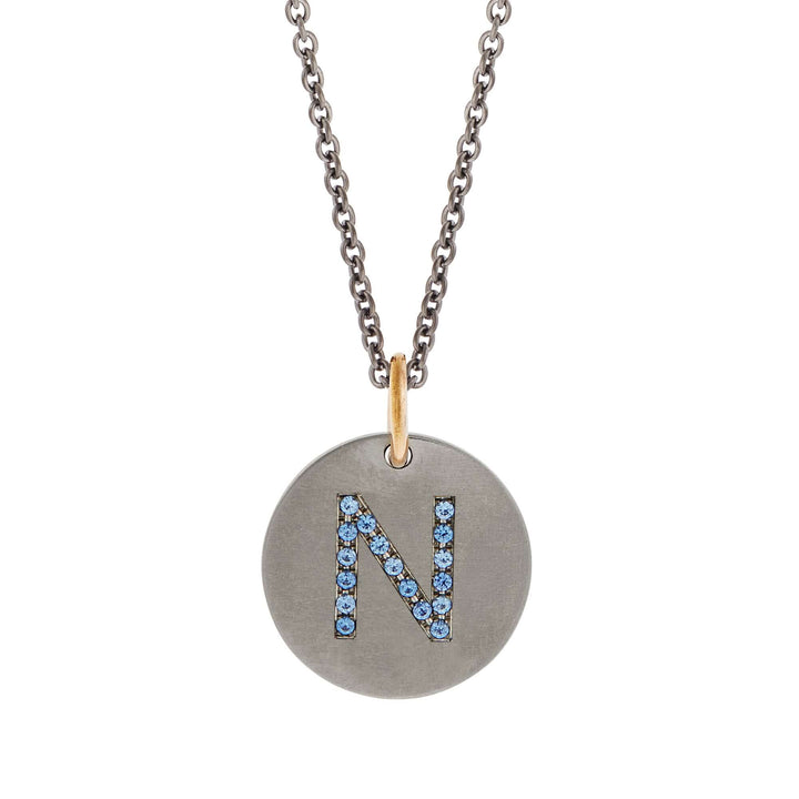 Blue Sapphire Letter Pendant T - BS - TITANIUM - Ileana Makri