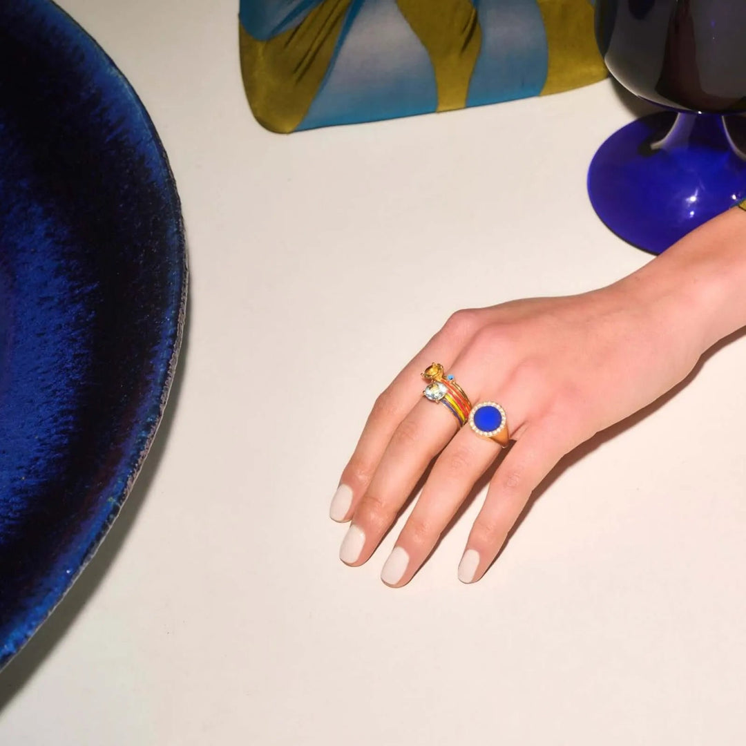 Blue Topaz Enamel Slim Band - Eye M Neon Rocks - Ileana Makri