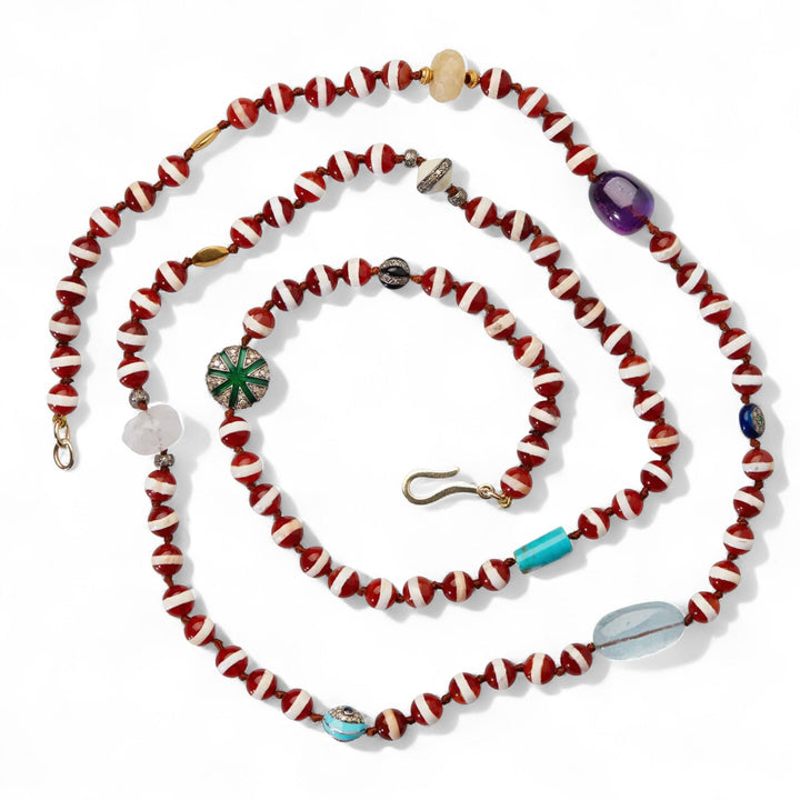 Brown Agate Stripe Necklace 12 (80cm) - Globetrotter - Ileana Makri