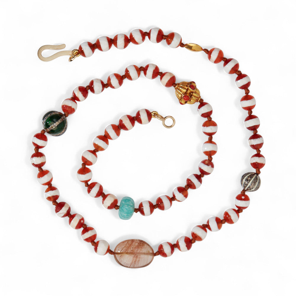 Brown Agate Stripe Necklace 182 (45cm) - Globetrotter - Ileana Makri