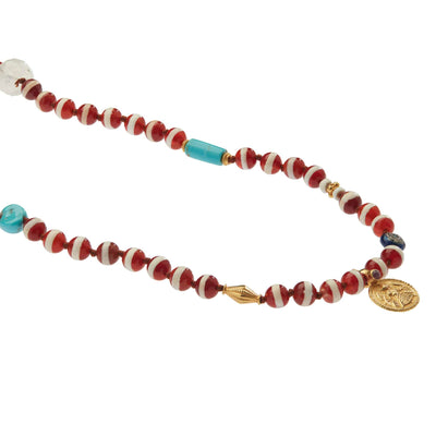 Brown Agate Stripe Necklace 5 (70cm) - Globetrotter - Ileana Makri store