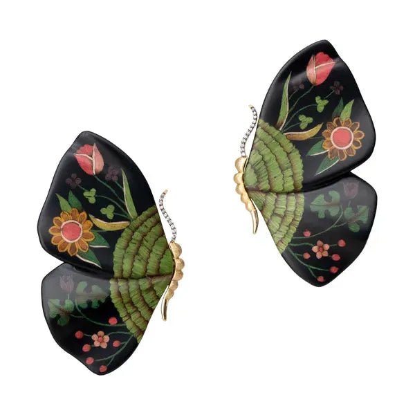 Butterfly Marquetry Earrings Black (Medium) - Silvia Furmanovich - Ileana Makri
