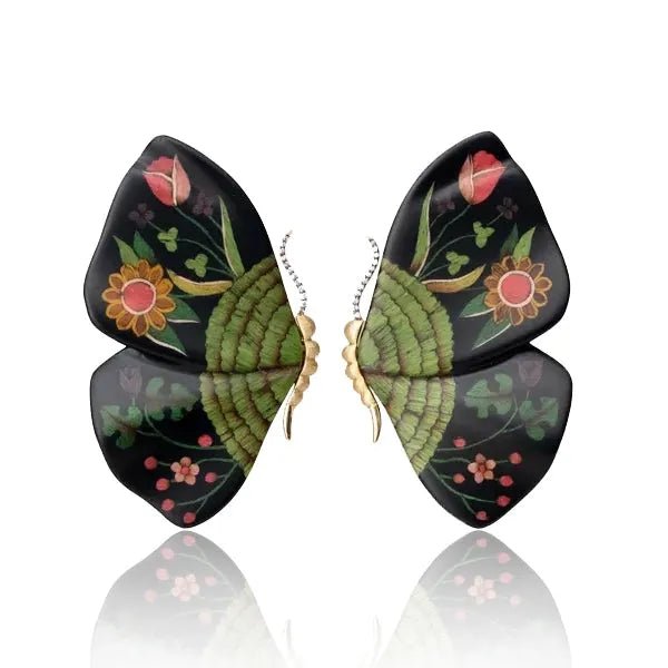 Butterfly Marquetry Earrings Black (Medium) - Silvia Furmanovich - Ileana Makri