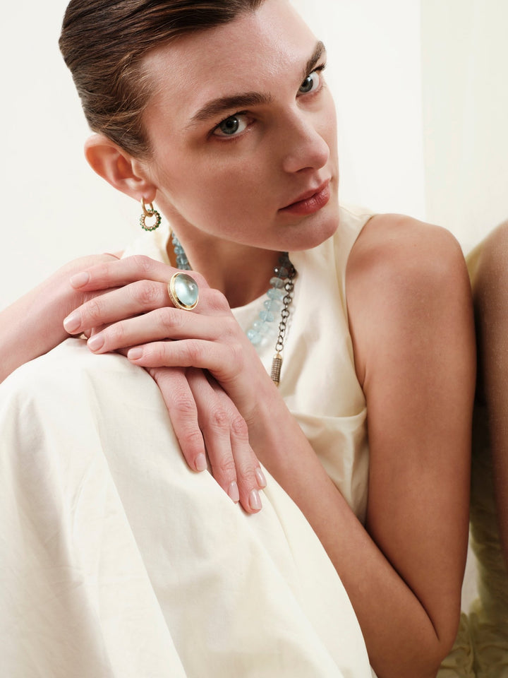 Cabochon Aquamarine & Brown Diamond Ring - One of a Kind - Ileana Makri