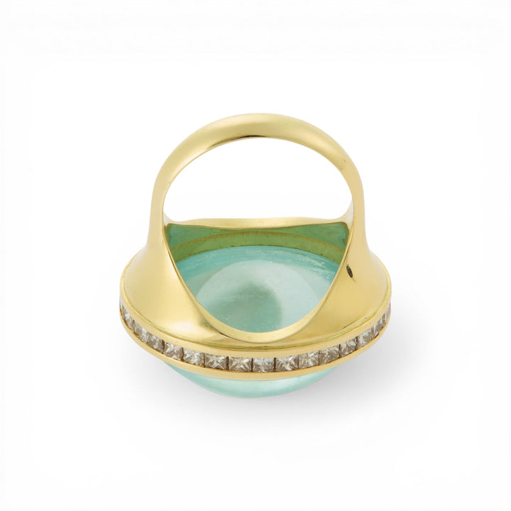 Cabochon Aquamarine & Brown Diamond Ring - One of a Kind - Ileana Makri