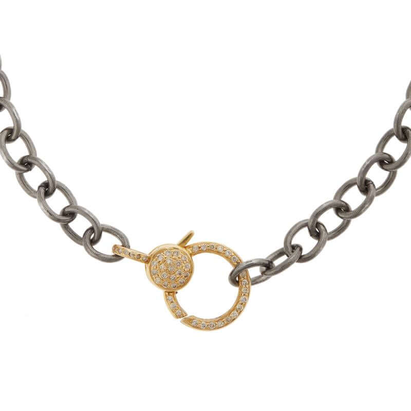 Round link chain large diamond lock SLV-Y14-D - Chains - Ileana Makri store