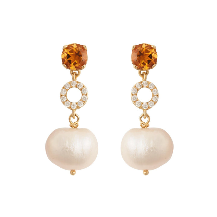 Citrine and Pearl Globetrotter Earrings - Globetrotter - Ileana Makri