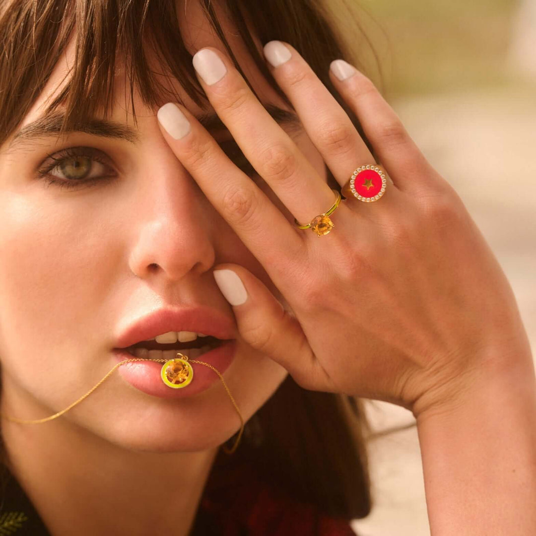 Citrine Enamel Slim Band - Eye M Neon Rocks - Ileana Makri