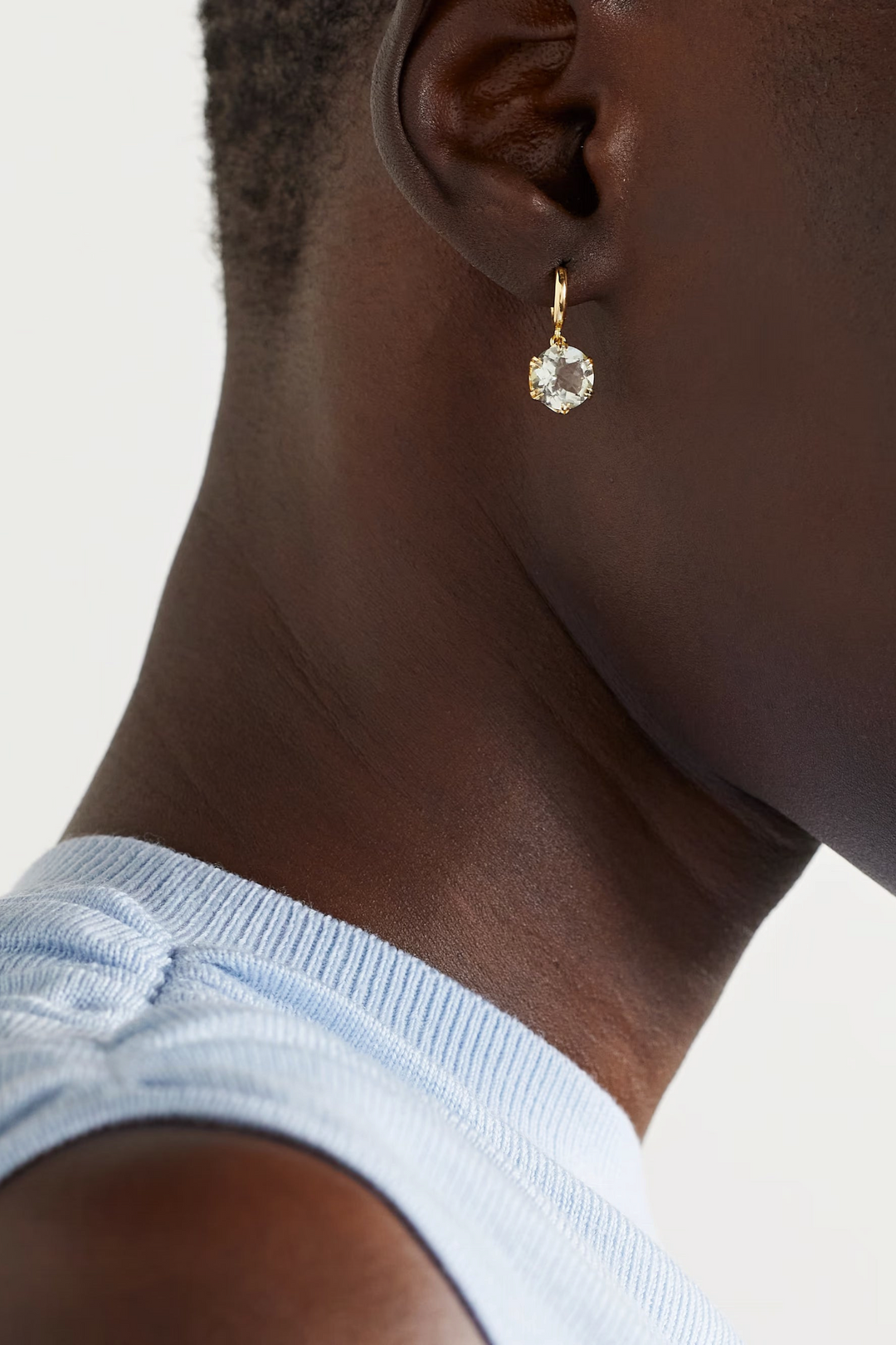 Ileana Makri Crown Midi hoop earrings in 18k yellow gold featuring a dangling white topaz in a crown setting