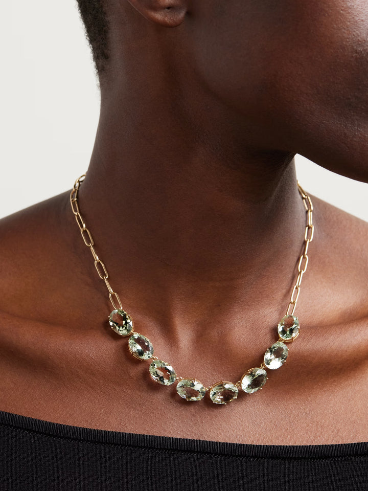 Chained Crown Necklace Green Amethyst