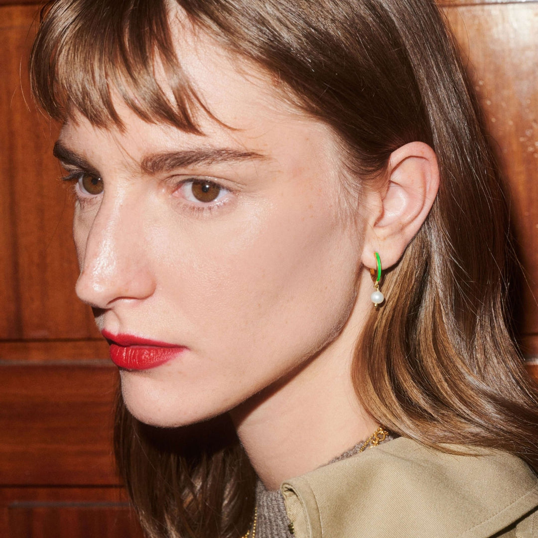 Dainty Pearl and Enamel Hoops - Eye M Core - Ileana Makri