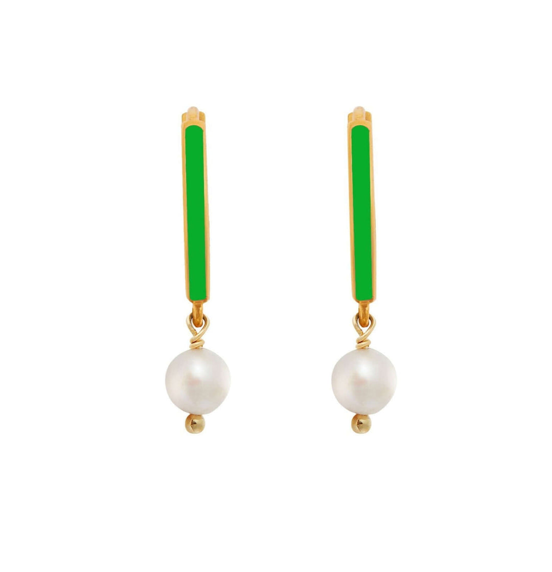 Dainty Pearl and Enamel Hoops - Eye M Core - Ileana Makri