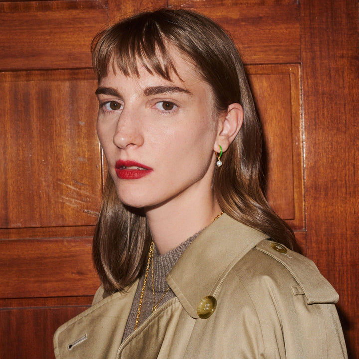 Dainty Pearl and Enamel Hoops - Eye M Core - Ileana Makri