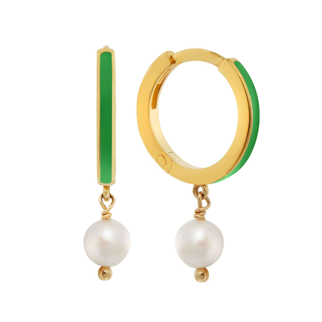 Dainty Pearl and Enamel Hoops - Eye M Core - Ileana Makri