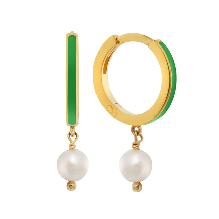 Dainty Pearl and Enamel Hoops - Eye M Core - Ileana Makri