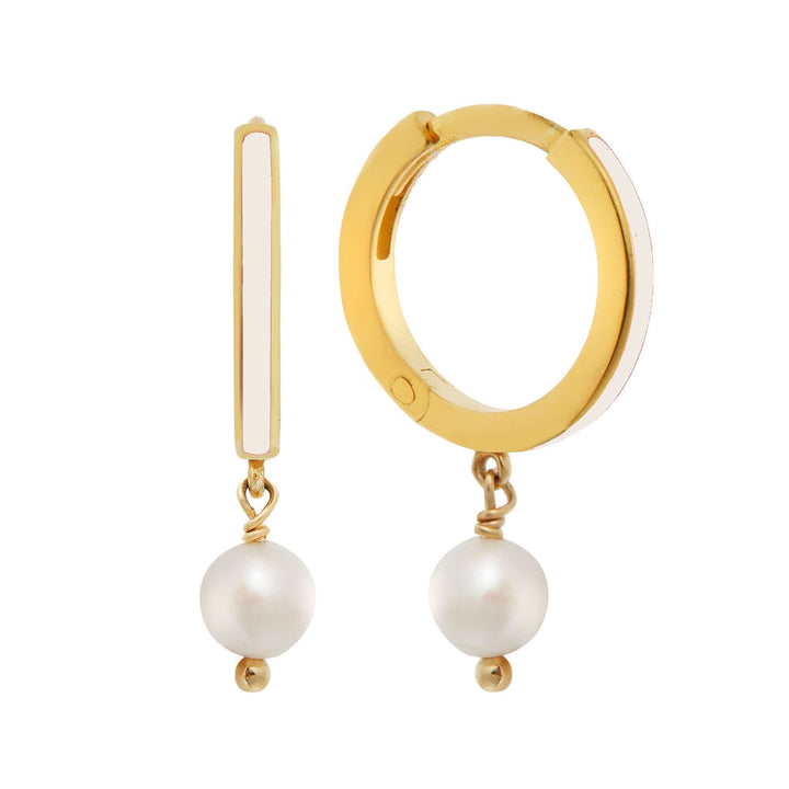 Dainty Pearl and Enamel Hoops - Eye M Core - Ileana Makri