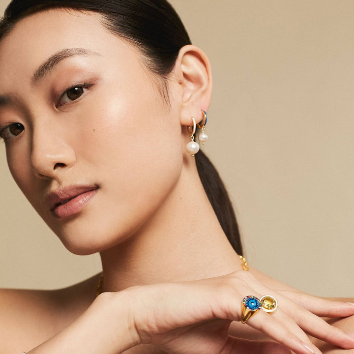 Dainty Pearl and Enamel Hoops - Eye M Core - Ileana Makri