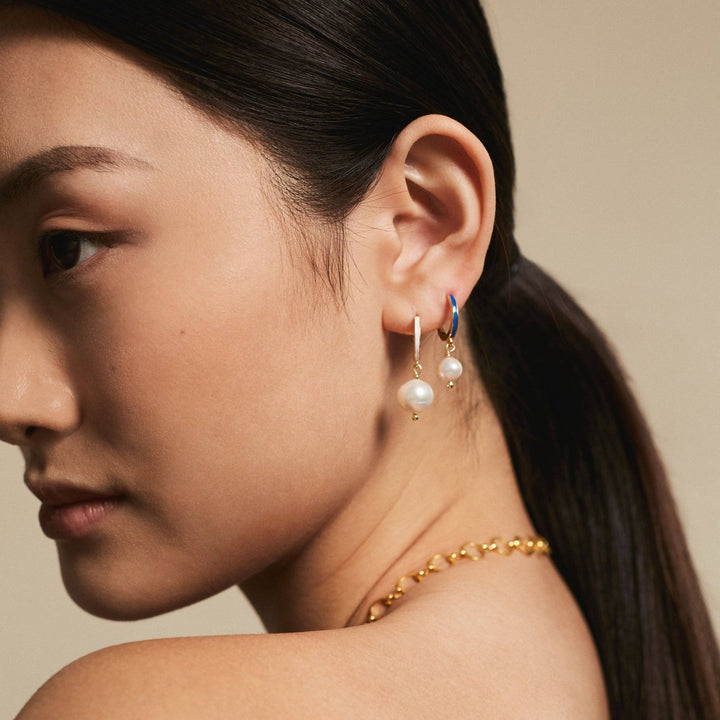 Dainty Pearl and Enamel Hoops - Eye M Core - Ileana Makri