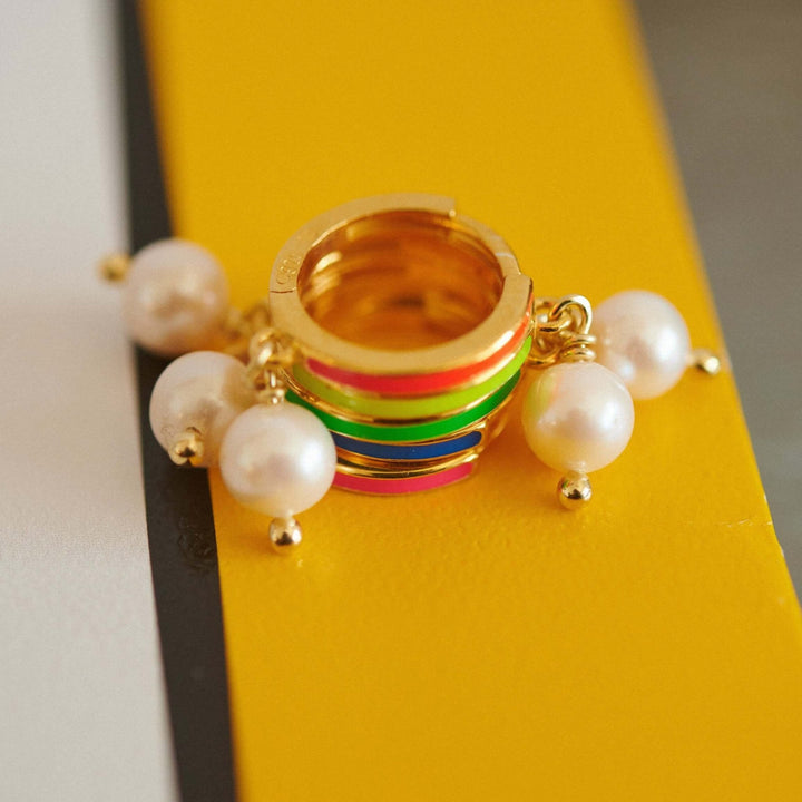Dainty Pearl and Enamel Hoops - Eye M Core - Ileana Makri
