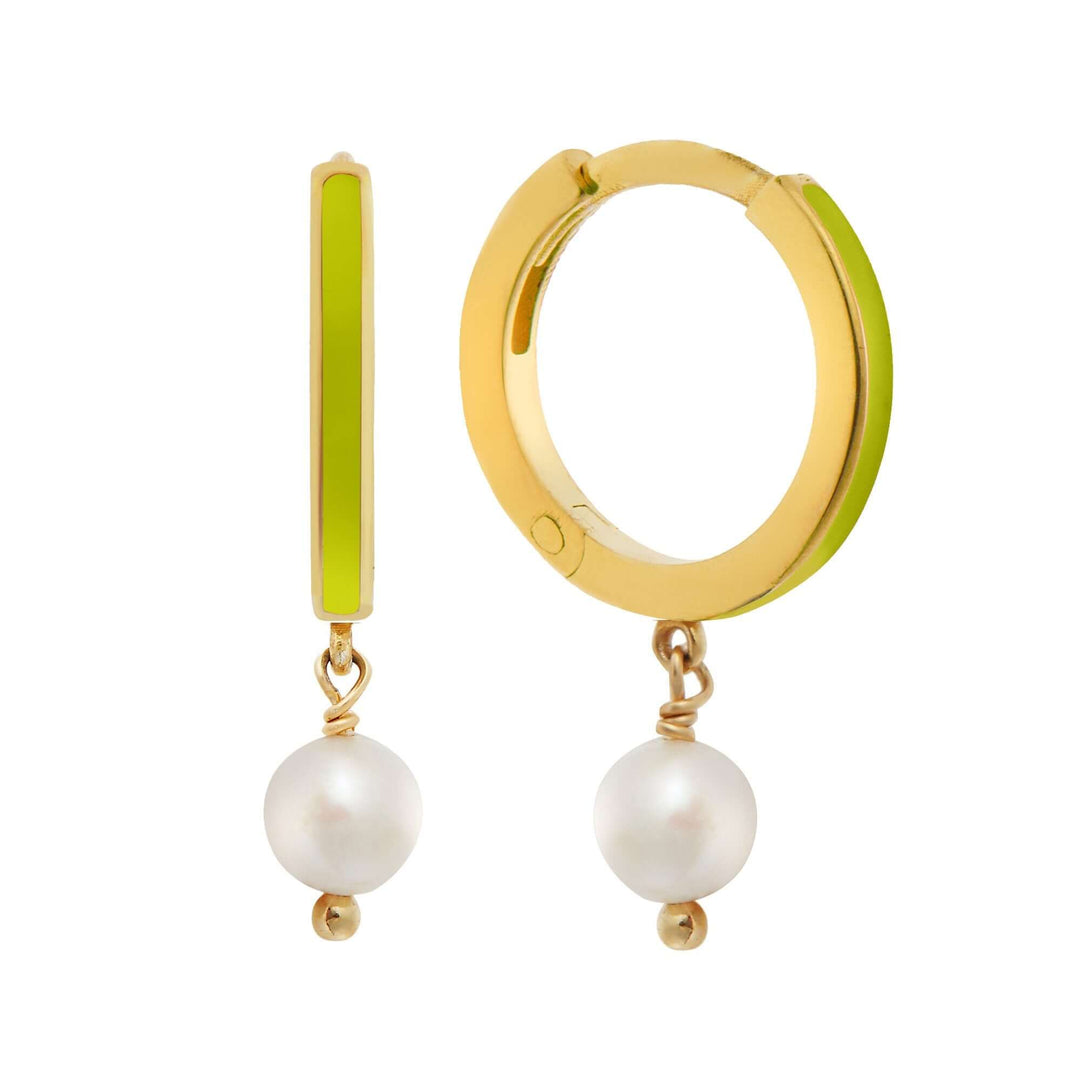 Dainty Pearl and Enamel Hoops - Eye M Core - Ileana Makri