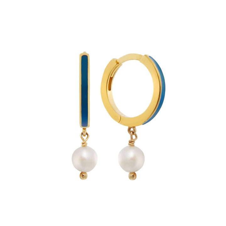 Dainty Pearl and Enamel Hoops - Eye M Core - Ileana Makri