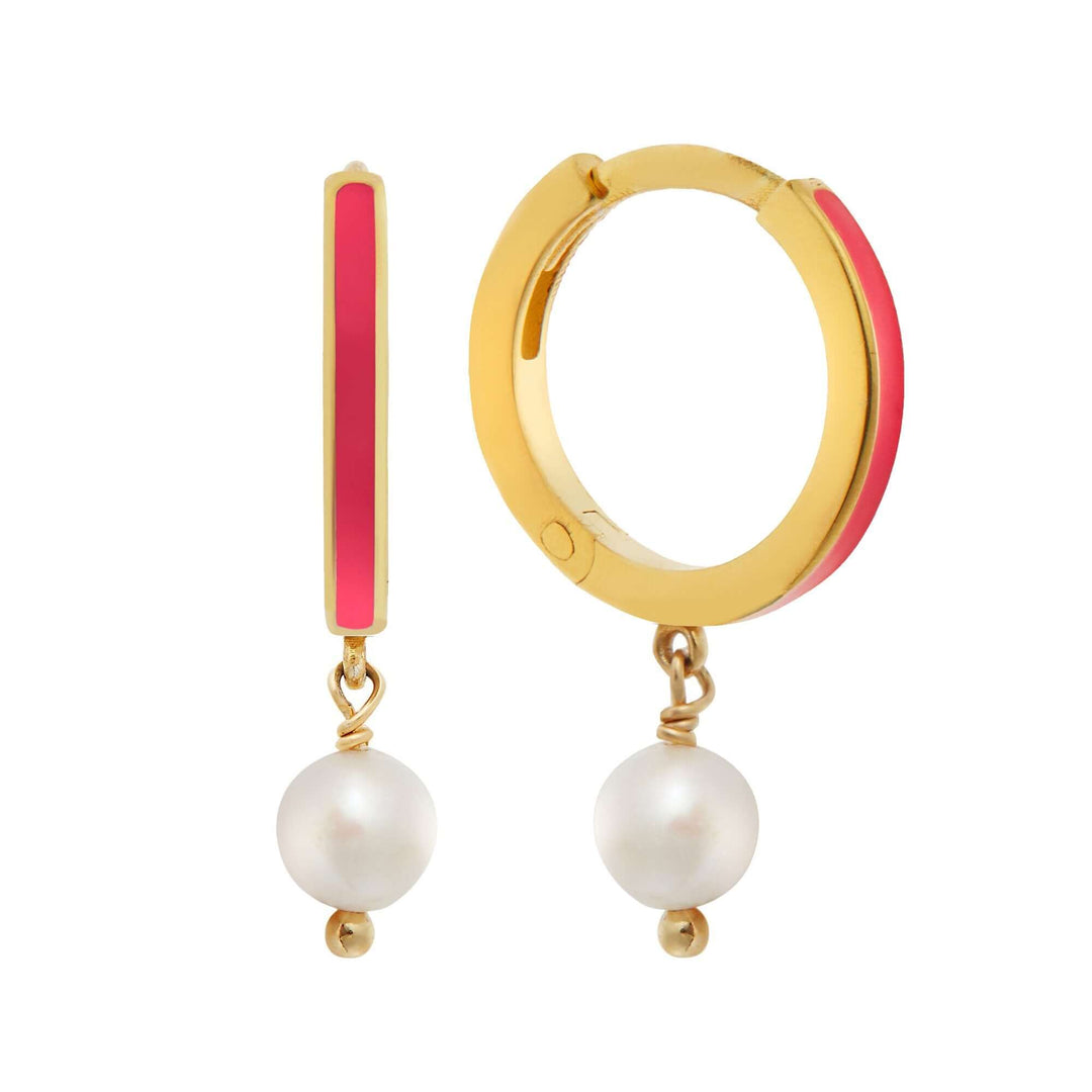 Dainty Pearl and Enamel Hoops - Eye M Core - Ileana Makri store