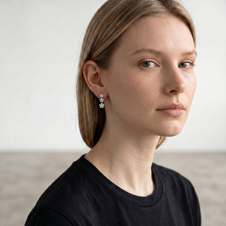 Daisy Trio Flower Earrings in Yellow Gold