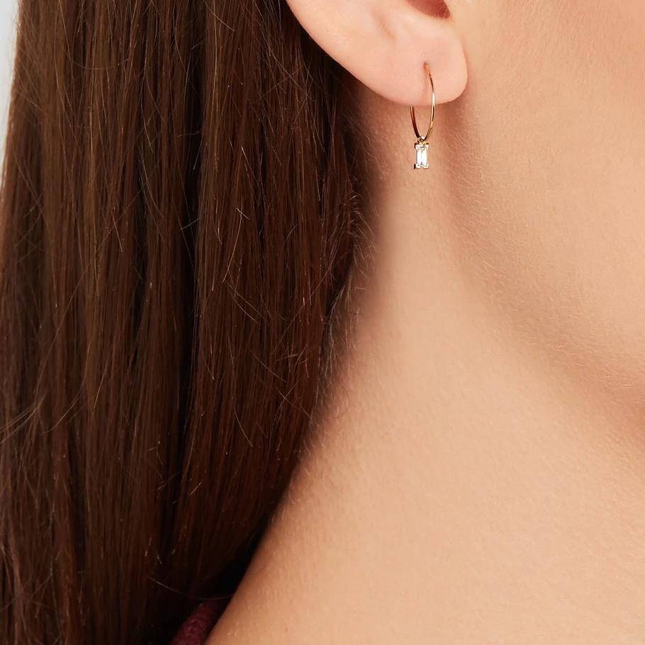 Dangling Baguette Hoops - Baguette - Ileana Makri